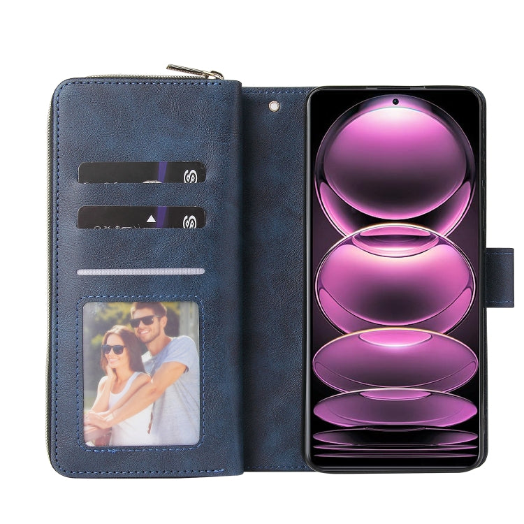 For Xiaomi Redmi Note 12 Pro 5G Speed / Note 12 Pro 5G Global / Poco X5 Pro 9 Card Slots Zipper Wallet Bag Leather Phone Case