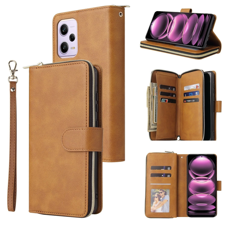 For Xiaomi Redmi Note 12 Pro 5G Speed / Note 12 Pro 5G Global / Poco X5 Pro 9 Card Slots Zipper Wallet Bag Leather Phone Case