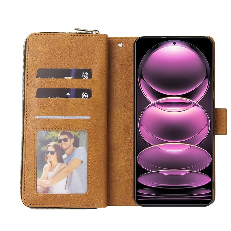 For Xiaomi Redmi Note 12 Pro 5G Speed / Note 12 Pro 5G Global / Poco X5 Pro 9 Card Slots Zipper Wallet Bag Leather Phone Case