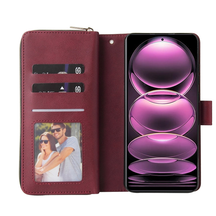 For Xiaomi Redmi Note 12 Pro 5G Speed / Note 12 Pro 5G Global / Poco X5 Pro 9 Card Slots Zipper Wallet Bag Leather Phone Case