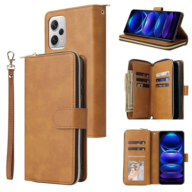 For Xiaomi Redmi Note 12 Explorer / Note 12 Pro+ Global 9 Card Slots Zipper Wallet Bag Leather Phone Case