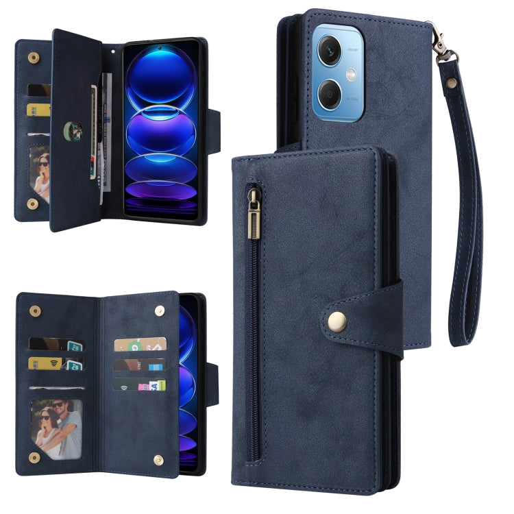 For Xiaomi Redmi Note 12 5G Global / Poco X5 Rivet Buckle 9 Cards Three Fold Leather Phone Case