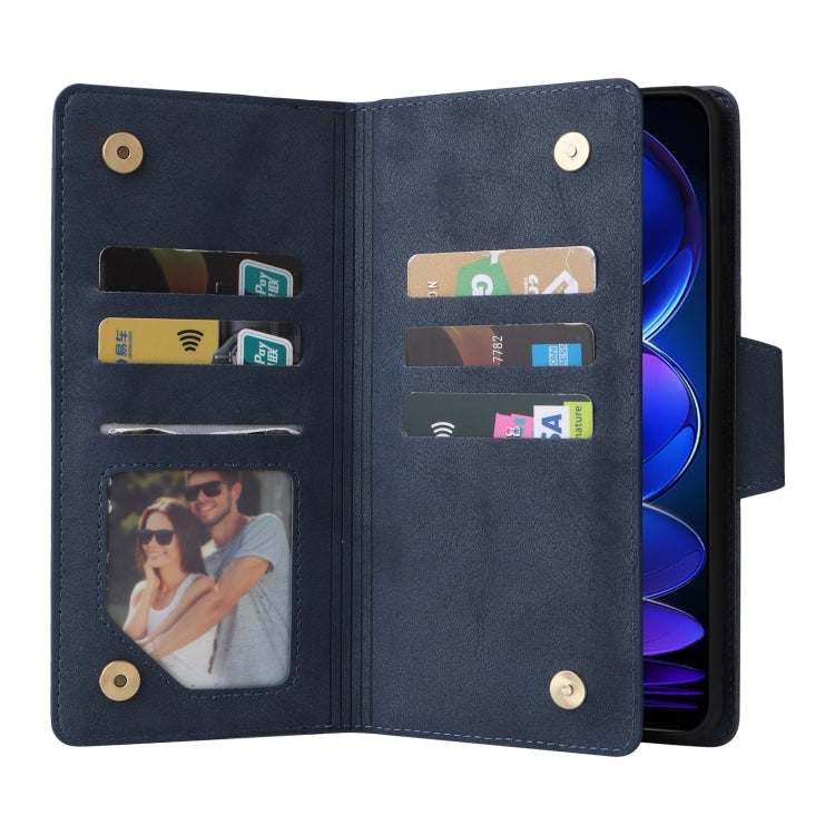 For Xiaomi Redmi Note 12 5G Global / Poco X5 Rivet Buckle 9 Cards Three Fold Leather Phone Case