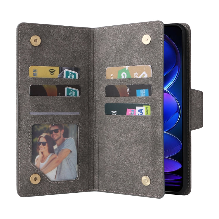 For Xiaomi Redmi Note 12 5G Global / Poco X5 Rivet Buckle 9 Cards Three Fold Leather Phone Case