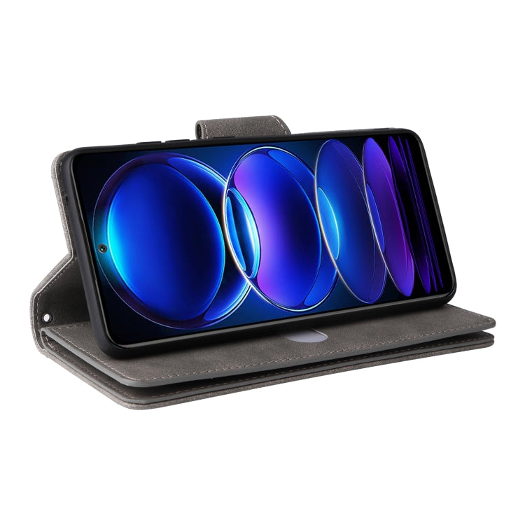 For Xiaomi Redmi Note 12 5G Global / Poco X5 Rivet Buckle 9 Cards Three Fold Leather Phone Case