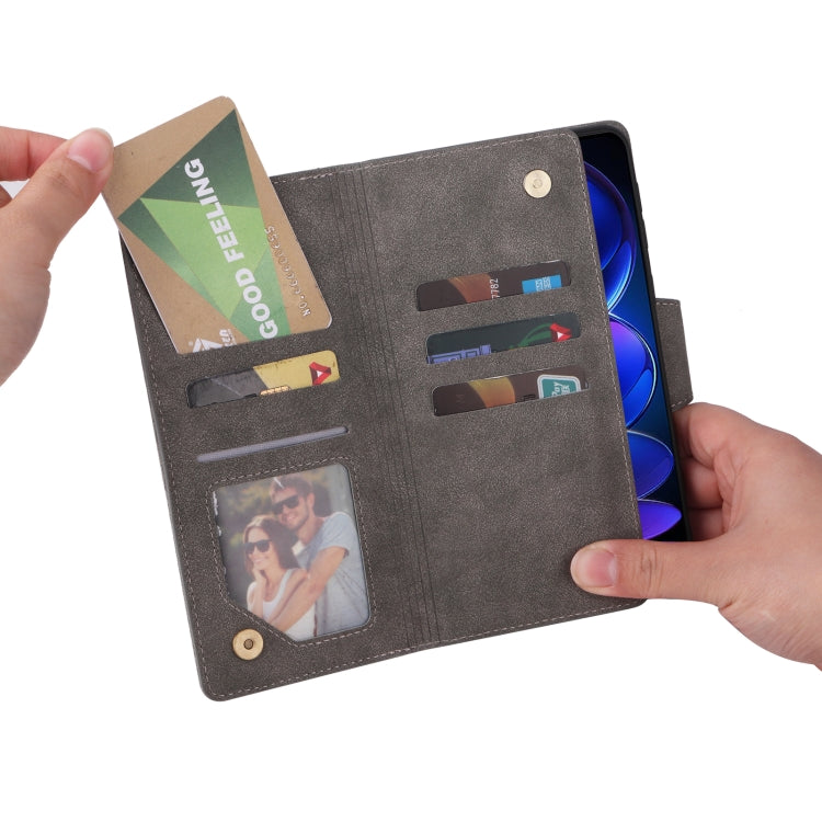 For Xiaomi Redmi Note 12 5G Global / Poco X5 Rivet Buckle 9 Cards Three Fold Leather Phone Case