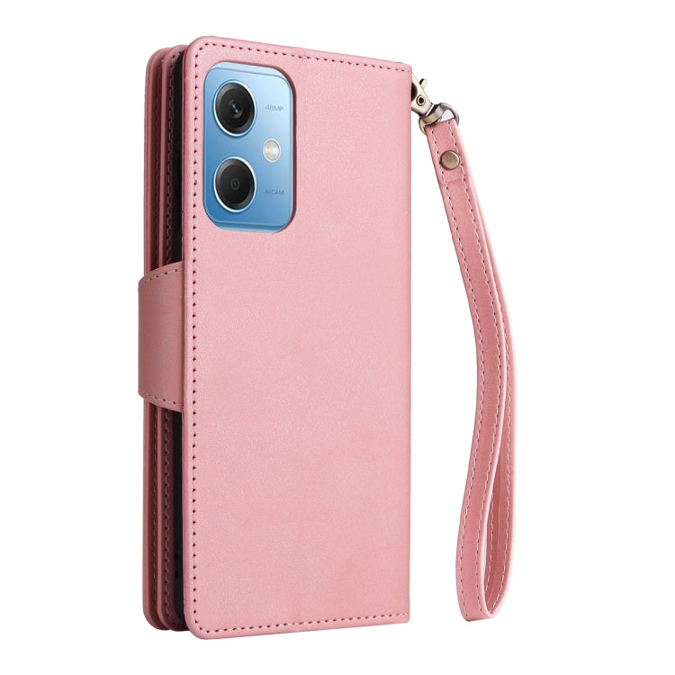 For Xiaomi Redmi Note 12 5G Global / Poco X5 Rivet Buckle 9 Cards Three Fold Leather Phone Case