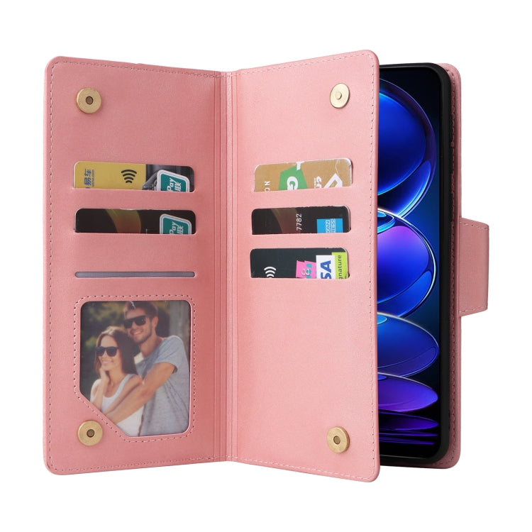 For Xiaomi Redmi Note 12 5G Global / Poco X5 Rivet Buckle 9 Cards Three Fold Leather Phone Case