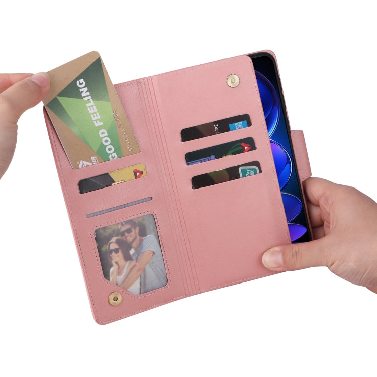 For Xiaomi Redmi Note 12 5G Global / Poco X5 Rivet Buckle 9 Cards Three Fold Leather Phone Case