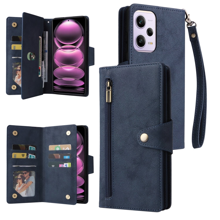 For Xiaomi Redmi Note 12 Pro 5G Speed / Note 12 Pro 5G Global / Poco X5 Pro Rivet Buckle 9 Cards Three Fold Leather Phone Case