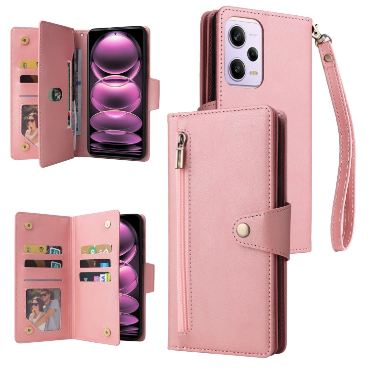 For Xiaomi Redmi Note 12 Pro 5G Speed / Note 12 Pro 5G Global / Poco X5 Pro Rivet Buckle 9 Cards Three Fold Leather Phone Case