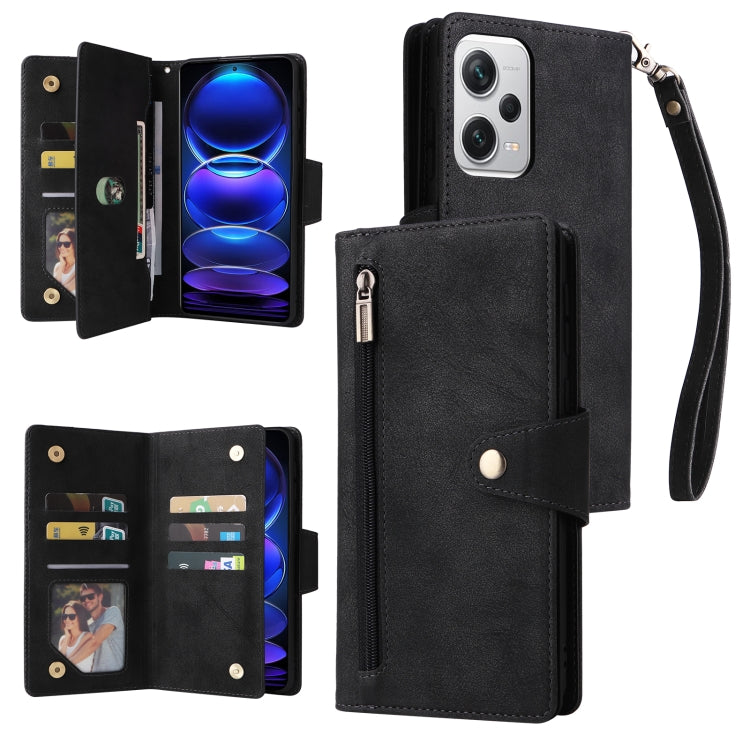 For Xiaomi Redmi Note 12 Explorer / Note 12 Pro+ Global Rivet Buckle 9 Cards Three Fold Leather Phone Case