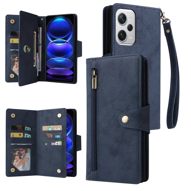 For Xiaomi Redmi Note 12 Explorer / Note 12 Pro+ Global Rivet Buckle 9 Cards Three Fold Leather Phone Case