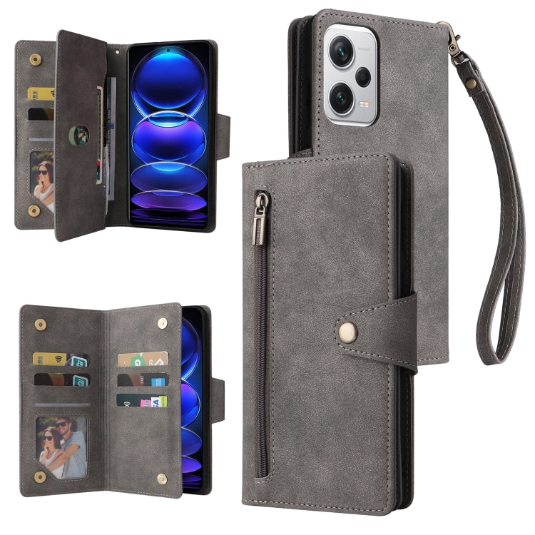 For Xiaomi Redmi Note 12 Explorer / Note 12 Pro+ Global Rivet Buckle 9 Cards Three Fold Leather Phone Case