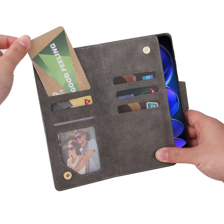 For Xiaomi Redmi Note 12 Explorer / Note 12 Pro+ Global Rivet Buckle 9 Cards Three Fold Leather Phone Case