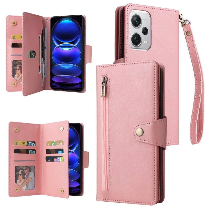 For Xiaomi Redmi Note 12 Explorer / Note 12 Pro+ Global Rivet Buckle 9 Cards Three Fold Leather Phone Case