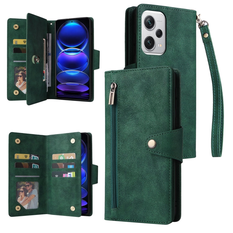 For Xiaomi Redmi Note 12 Explorer / Note 12 Pro+ Global Rivet Buckle 9 Cards Three Fold Leather Phone Case
