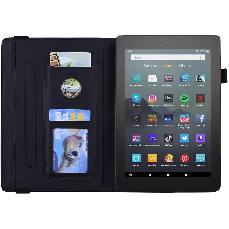 For Amazon Kindle Fire 7 2022 Calf Texture Embossed Flip Leather Tablet Case