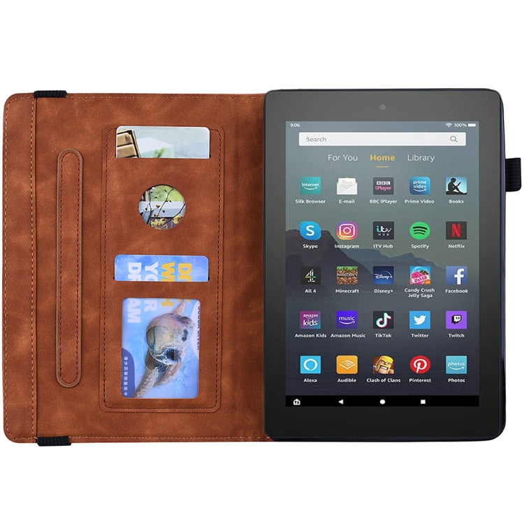 For Amazon Kindle Fire 7 2022 Calf Texture Embossed Flip Leather Tablet Case