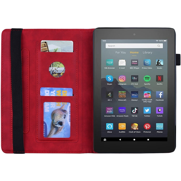 For Amazon Kindle Fire 7 2022 Calf Texture Embossed Flip Leather Tablet Case