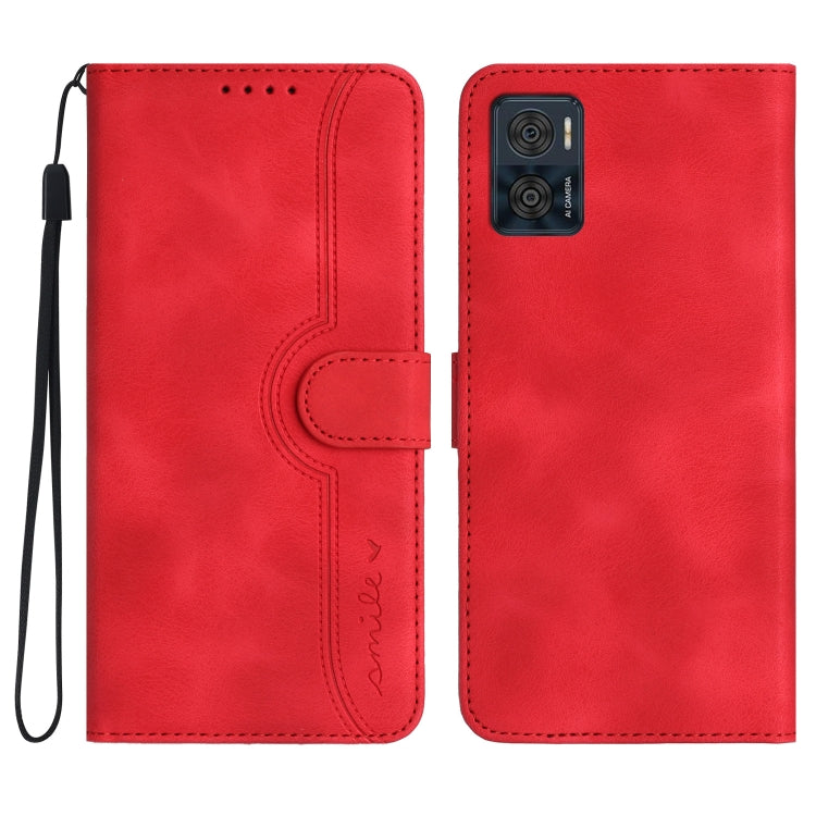 For Motorola Moto E22 Heart Pattern Skin Feel Leather Phone Case