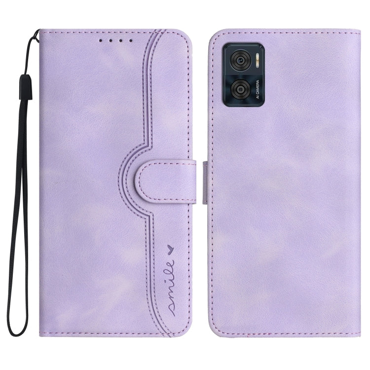 For Motorola Moto E22 Heart Pattern Skin Feel Leather Phone Case