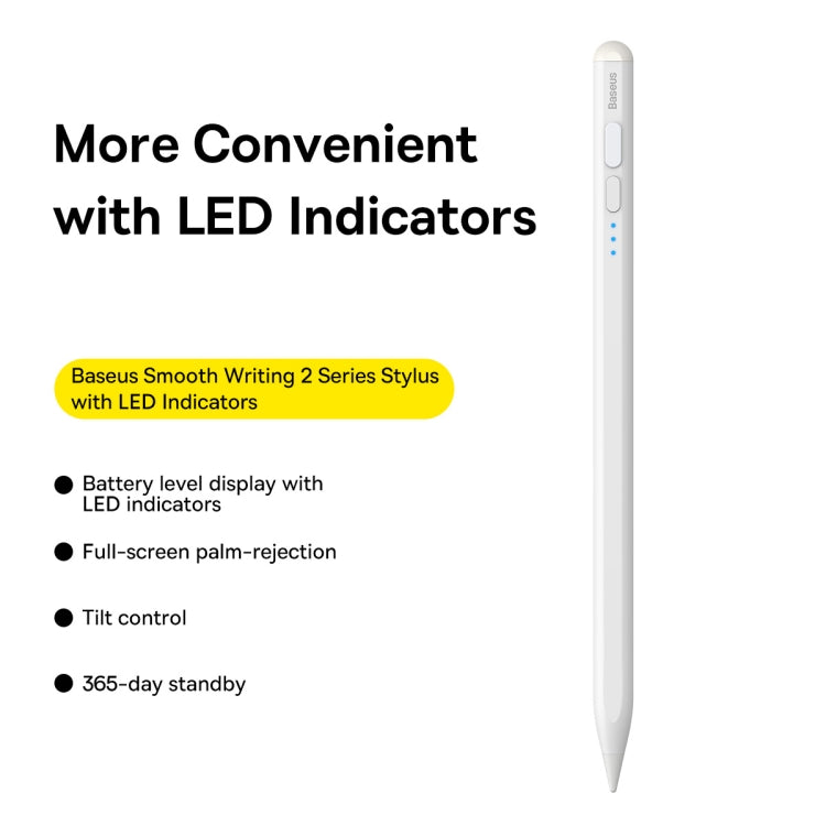Baseus SXBC060402 2 Series LED Indicators Smooth Capacitive Writing Stylus, Active + Anti-Mistaken Touch Version(White)