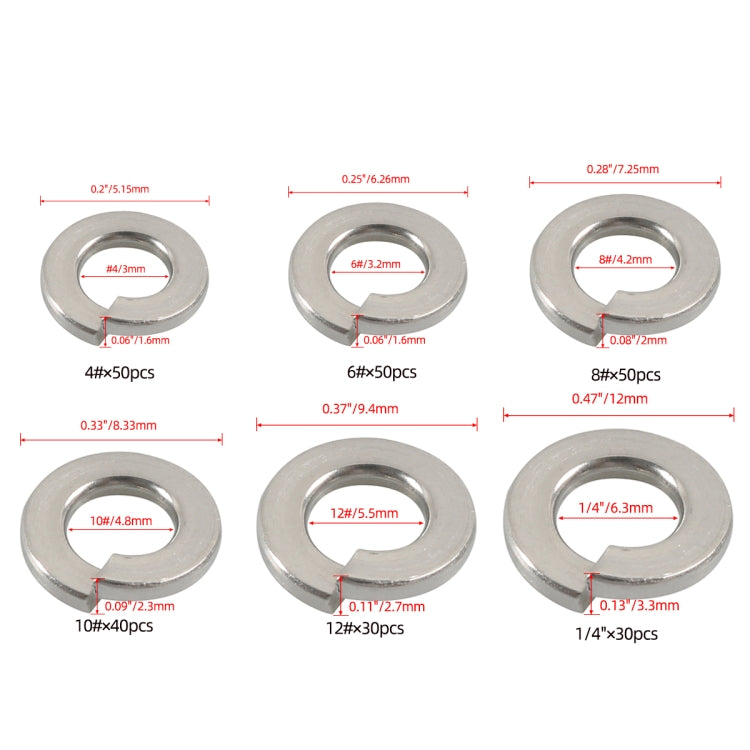A7648 250 in 1 6 Sizes 304 Stainless Steel Split Lock Spring Washer Kit