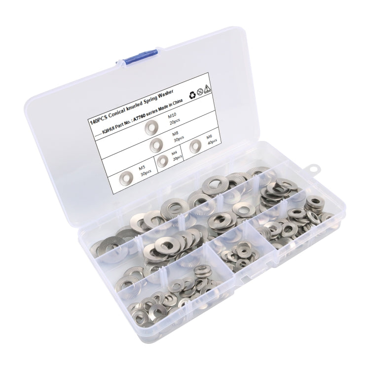 A7760 140 in 1 5 Sizes 304 Stainless Steel Conical Knurled Spring Washer Assortment Kit