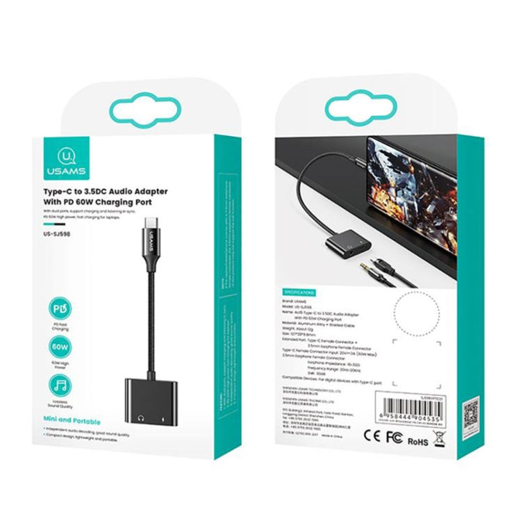 USAMS US-SJ598 AU15 Aluminum Alloy USB-C / Type-C to Type-C + 3.5DC Audio Adapter(Black)