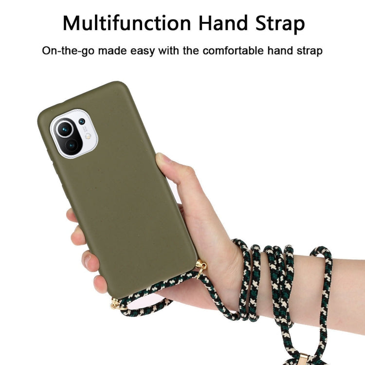 For Xiaomi Mi 11 Lite Wheat Straw Material + TPU Phone Case with Lanyard