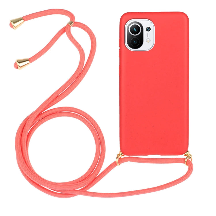 For Xiaomi Mi 11 Lite Wheat Straw Material + TPU Phone Case with Lanyard