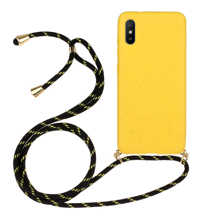 For Xiaomi Redmi 9A Wheat Straw Material + TPU Phone Case with Lanyard