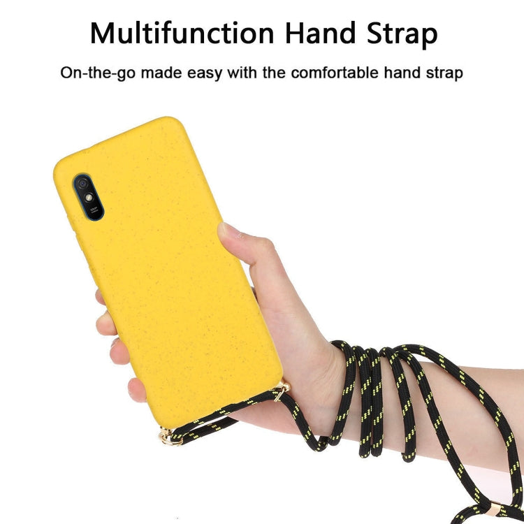 For Xiaomi Redmi 9A Wheat Straw Material + TPU Phone Case with Lanyard