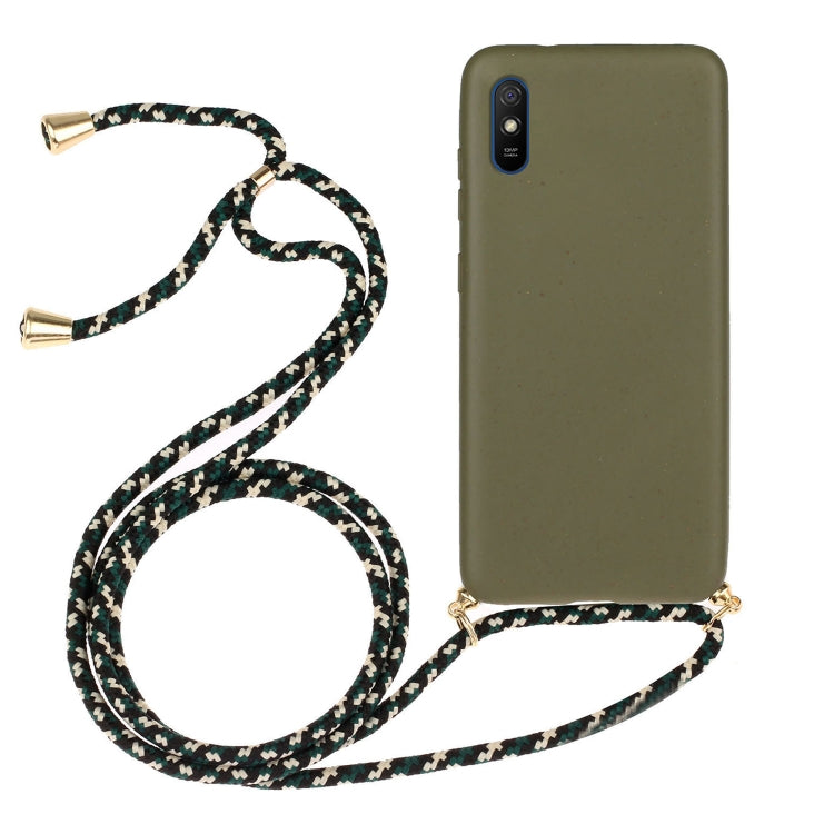 For Xiaomi Redmi 9A Wheat Straw Material + TPU Phone Case with Lanyard