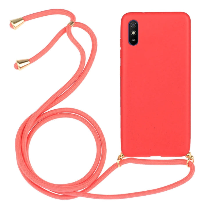 For Xiaomi Redmi 9A Wheat Straw Material + TPU Phone Case with Lanyard