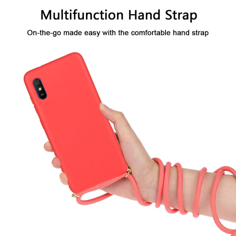 For Xiaomi Redmi 9A Wheat Straw Material + TPU Phone Case with Lanyard
