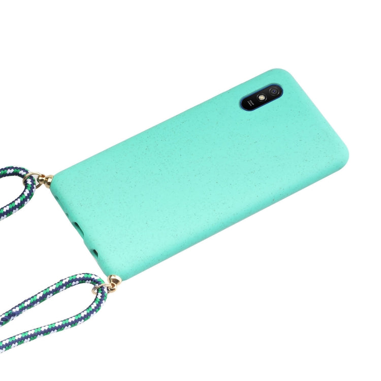 For Xiaomi Redmi 9A Wheat Straw Material + TPU Phone Case with Lanyard