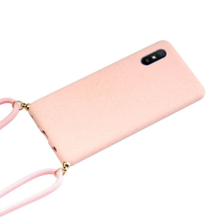 For Xiaomi Redmi 9A Wheat Straw Material + TPU Phone Case with Lanyard