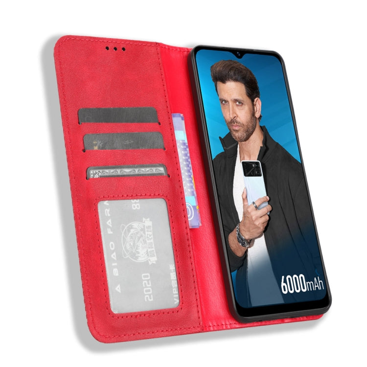 For Itel P40 Magnetic Buckle Retro Texture Leather Phone Case