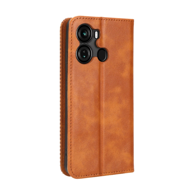 For Itel P40 Magnetic Buckle Retro Texture Leather Phone Case