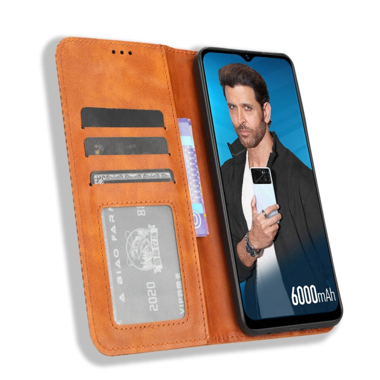 For Itel P40 Magnetic Buckle Retro Texture Leather Phone Case