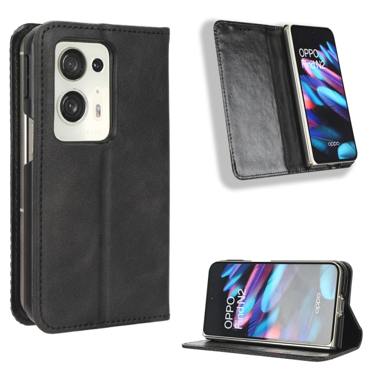 For OPPO Find N2 Magnetic Buckle Retro Texture Leather Phone Case
