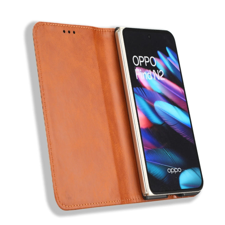 For OPPO Find N2 Magnetic Buckle Retro Texture Leather Phone Case