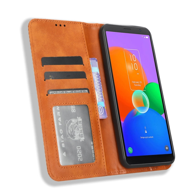 For TCL 403 Magnetic Buckle Retro Texture Leather Phone Case