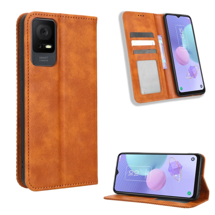 For TCL 408 Magnetic Buckle Retro Texture Leather Phone Case