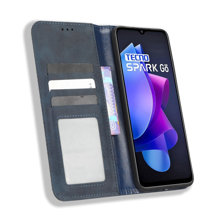 For Tecno Spark Go 2023 Magnetic Buckle Retro Texture Leather Phone Case