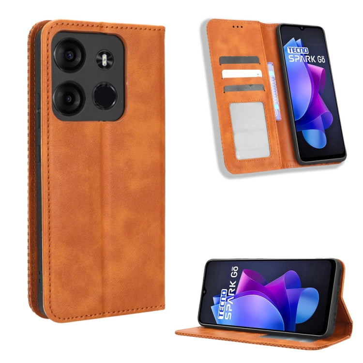 For Tecno Spark Go 2023 Magnetic Buckle Retro Texture Leather Phone Case