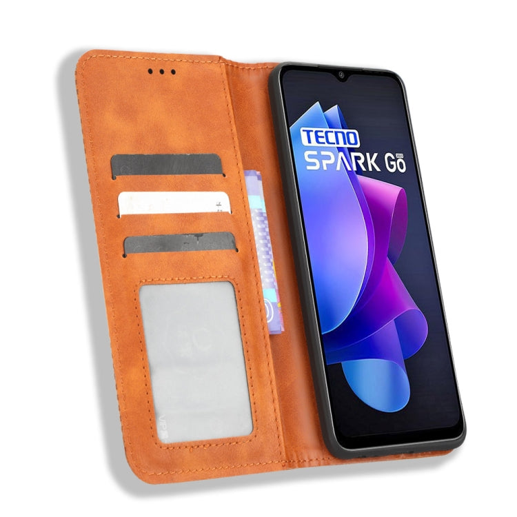 For Tecno Spark Go 2023 Magnetic Buckle Retro Texture Leather Phone Case