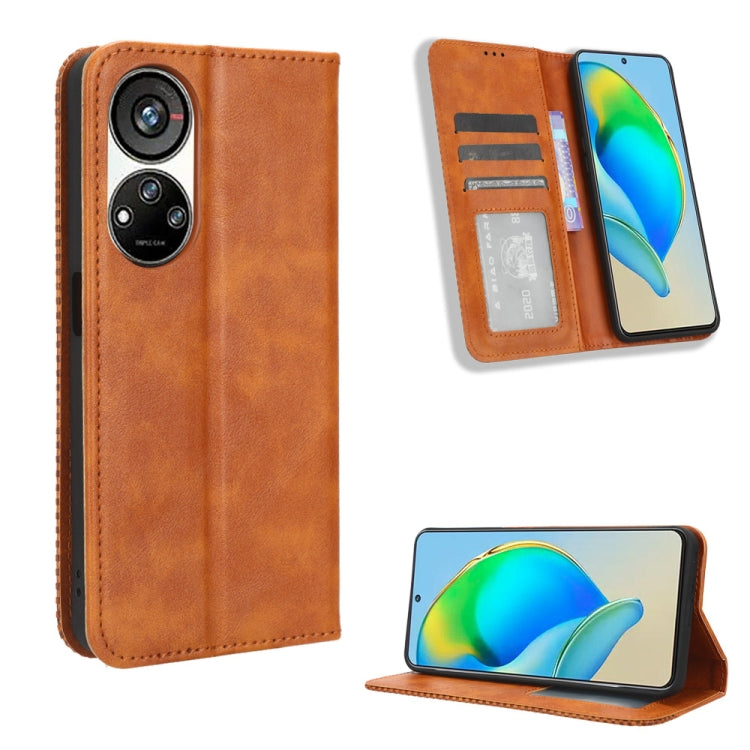 For ZTE Blade V40s Magnetic Buckle Retro Texture Leather Phone Case